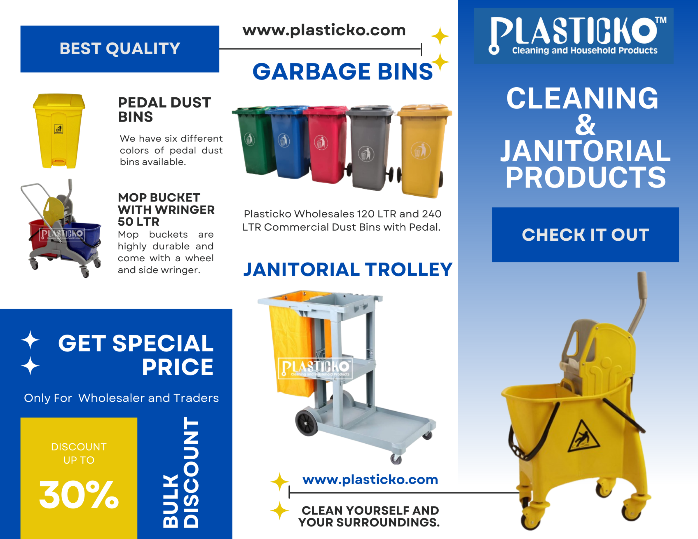 Plasticko Dust Bins, Garbage Bins and Mop Bucket Supplier